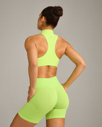 EasyLift™ Zip High Neck Sports Bra with Grey Logo | Citrus Green