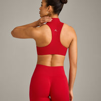 EasyLift™ Zip High Neck Sports Bra with Grey Logo | Fiery Red