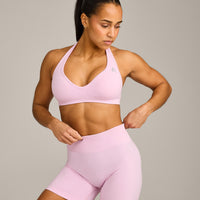 EffortlessLift™ Seamless Halter Neck Sports Bra with Grey Logo | Chalk Pink