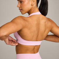 EffortlessLift™ Seamless Halter Neck Sports Bra with Grey Logo | Chalk Pink