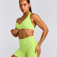 EffortlessLift™ Seamless Halter Neck Sports Bra with Grey Logo | Citrus Green