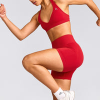 EffortlessLift™ Seamless Halter Neck Sports Bra with Grey Logo | Fiery Red