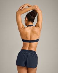 EffortlessLift™ Seamless Halter Neck Sports Bra with Grey Logo | True Blue