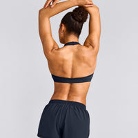 EffortlessLift™ Seamless Halter Neck Sports Bra with Grey Logo | True Blue