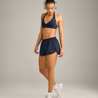 EffortlessLift™ Seamless Halter Neck Sports Bra with Grey Logo | True Blue