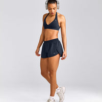 EffortlessLift™ Seamless Halter Neck Sports Bra with Grey Logo | True Blue
