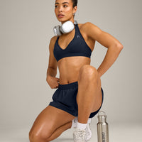 EffortlessLift™ Seamless Halter Neck Sports Bra with Grey Logo | True Blue