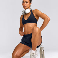 EffortlessLift™ Seamless Halter Neck Sports Bra with Grey Logo | True Blue