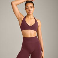 EffortlessLift™ Seamless Halter Neck Sports Bra with Grey Logo | Velvet Mocha