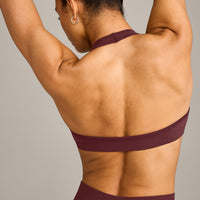 EffortlessLift™ Seamless Halter Neck Sports Bra with Grey Logo | Velvet Mocha