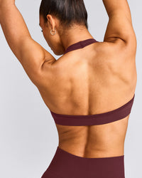 EffortlessLift™ Seamless Halter Neck Sports Bra with Grey Logo | Velvet Mocha