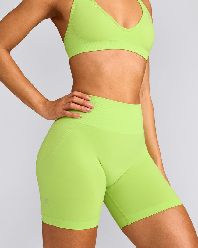 EffortlessLift™ Seamless Shorts with Grey Logo | Citrus Green