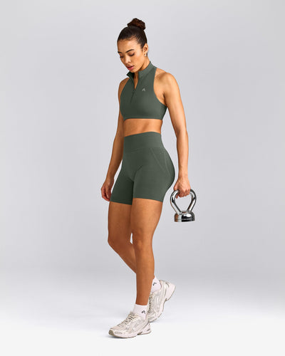 EffortlessLift™ Seamless Shorts with Grey Logo | Dark Khaki