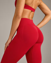 EffortlessLift™ Seamless Leggings with Grey Logo | Fiery Red