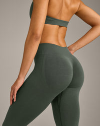 EffortlessLift™ Seamless Mid Rise Leggings with Grey Logo | Dark Khaki