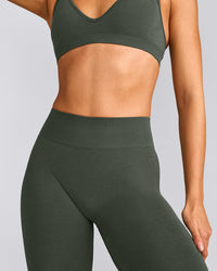 EffortlessLift™ Seamless Mid Rise Leggings with Grey Logo | Dark Khaki