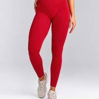 EffortlessLift™ Seamless Mid Rise Leggings with Grey Logo | Fiery Red