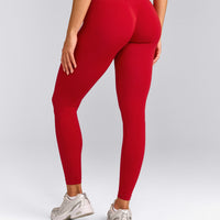 EffortlessLift™ Seamless Mid Rise Leggings with Grey Logo | Fiery Red