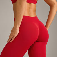 EffortlessLift™ Seamless Mid Rise Leggings with Grey Logo | Fiery Red