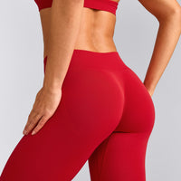EffortlessLift™ Seamless Mid Rise Leggings with Grey Logo | Fiery Red