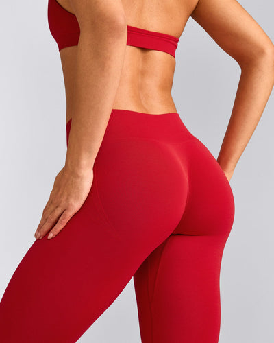 EffortlessLift™ Seamless Mid Rise Leggings with Grey Logo | Fiery Red