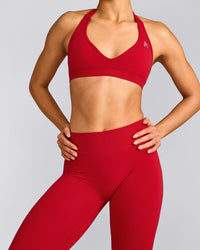 EffortlessLift™ Seamless Mid Rise Leggings with Grey Logo | Fiery Red