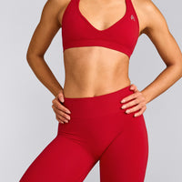 EffortlessLift™ Seamless Mid Rise Leggings with Grey Logo | Fiery Red