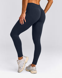 EffortlessLift™ Seamless Mid Rise Leggings with Grey Logo | True Blue