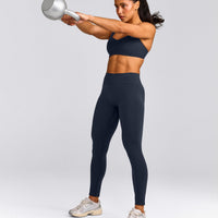 EffortlessLift™ Seamless Mid Rise Leggings with Grey Logo | True Blue