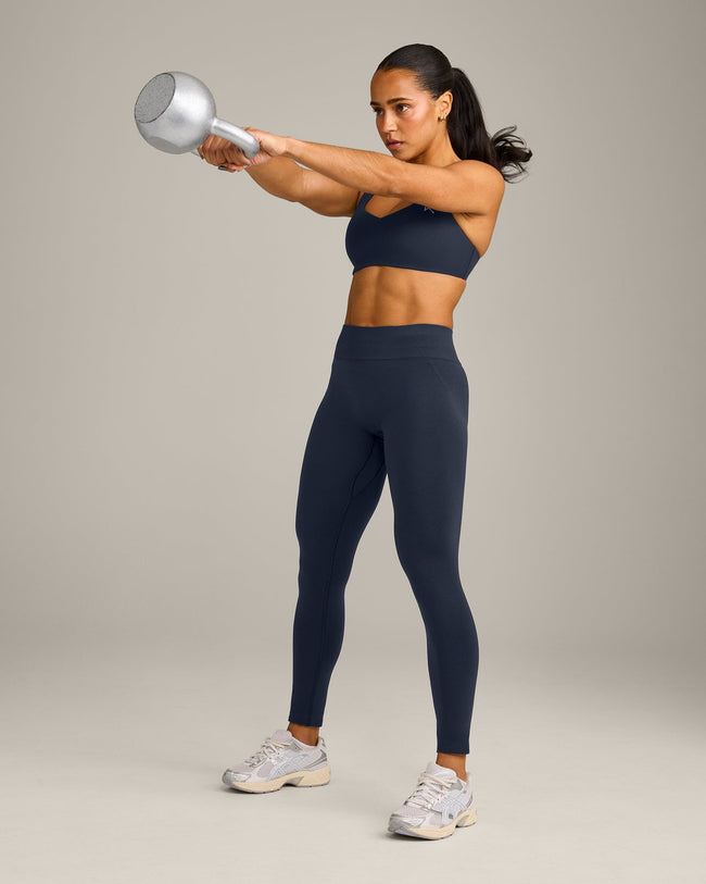 EffortlessLift™ Seamless Mid Rise Leggings with Grey Logo | True Blue