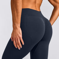 EffortlessLift™ Seamless Mid Rise Leggings with Grey Logo | True Blue