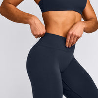 EffortlessLift™ Seamless Mid Rise Leggings with Grey Logo | True Blue