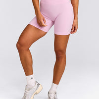 EffortlessLift™ Seamless Mid Rise Shorts with Grey Logo | Chalk Pink
