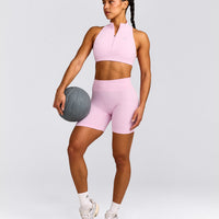 EffortlessLift™ Seamless Mid Rise Shorts with Grey Logo | Chalk Pink