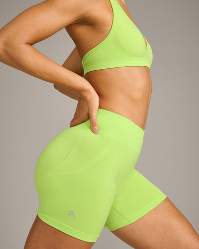 EffortlessLift™ Seamless Mid Rise Shorts with Grey Logo | Citrus Green