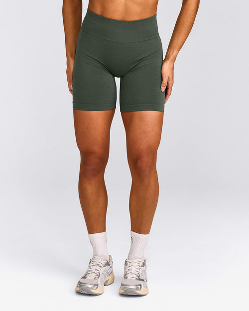 EffortlessLift™ Seamless Mid Rise Shorts with Grey Logo | Dark Khaki