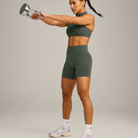 EffortlessLift™ Seamless Mid Rise Shorts with Grey Logo | Dark Khaki