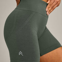 EffortlessLift™ Seamless Mid Rise Shorts with Grey Logo | Dark Khaki