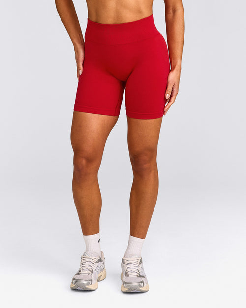 EffortlessLift™ Seamless Mid Rise Shorts with Grey Logo | Fiery Red