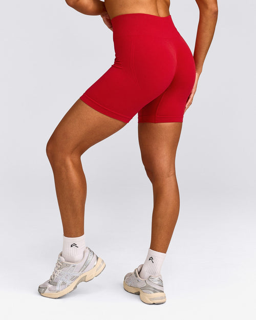 EffortlessLift™ Seamless Mid Rise Shorts with Grey Logo | Fiery Red