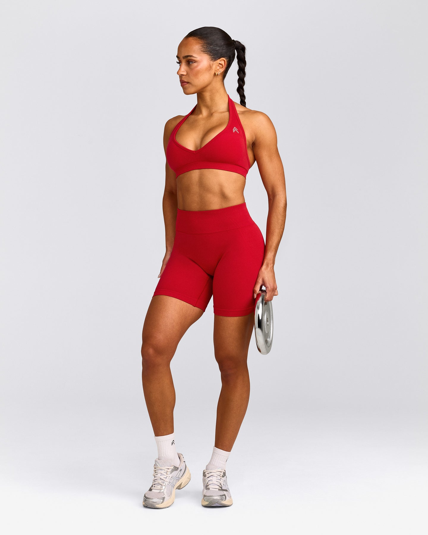 EffortlessLift™ Seamless Mid Rise Shorts with Grey Logo | Fiery Red