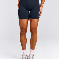 EffortlessLift™ Seamless Mid Rise Shorts with Grey Logo | True Blue