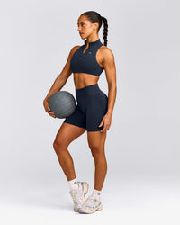 EffortlessLift™ Seamless Mid Rise Shorts with Grey Logo | True Blue