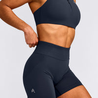 EffortlessLift™ Seamless Mid Rise Shorts with Grey Logo | True Blue