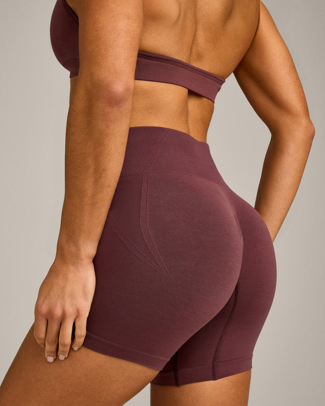EffortlessLift™ Seamless Mid Rise Shorts with Grey Logo | Velvet Mocha