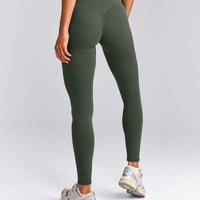 SoftMotion™ High Waisted Leggings with Grey Logo | Dark Khaki