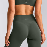 SoftMotion™ High Waisted Leggings with Grey Logo | Dark Khaki