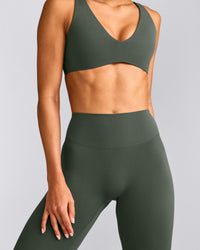 SoftMotion™ High Waisted Leggings with Grey Logo | Dark Khaki