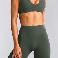 SoftMotion™ High Waisted Leggings with Grey Logo | Dark Khaki