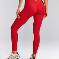 SoftMotion™ High Waisted Leggings with Grey Logo | Fiery Red